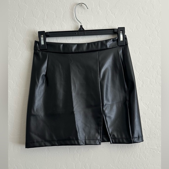 Faux Leather Split Skirt - Picture 1 of 6